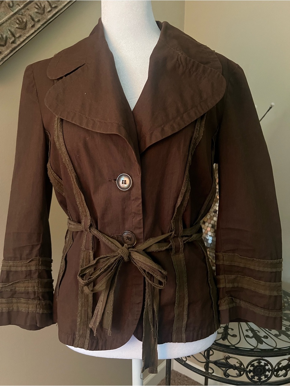 Brown Women's Structured Jacket - Tailored Belted Back Size 1